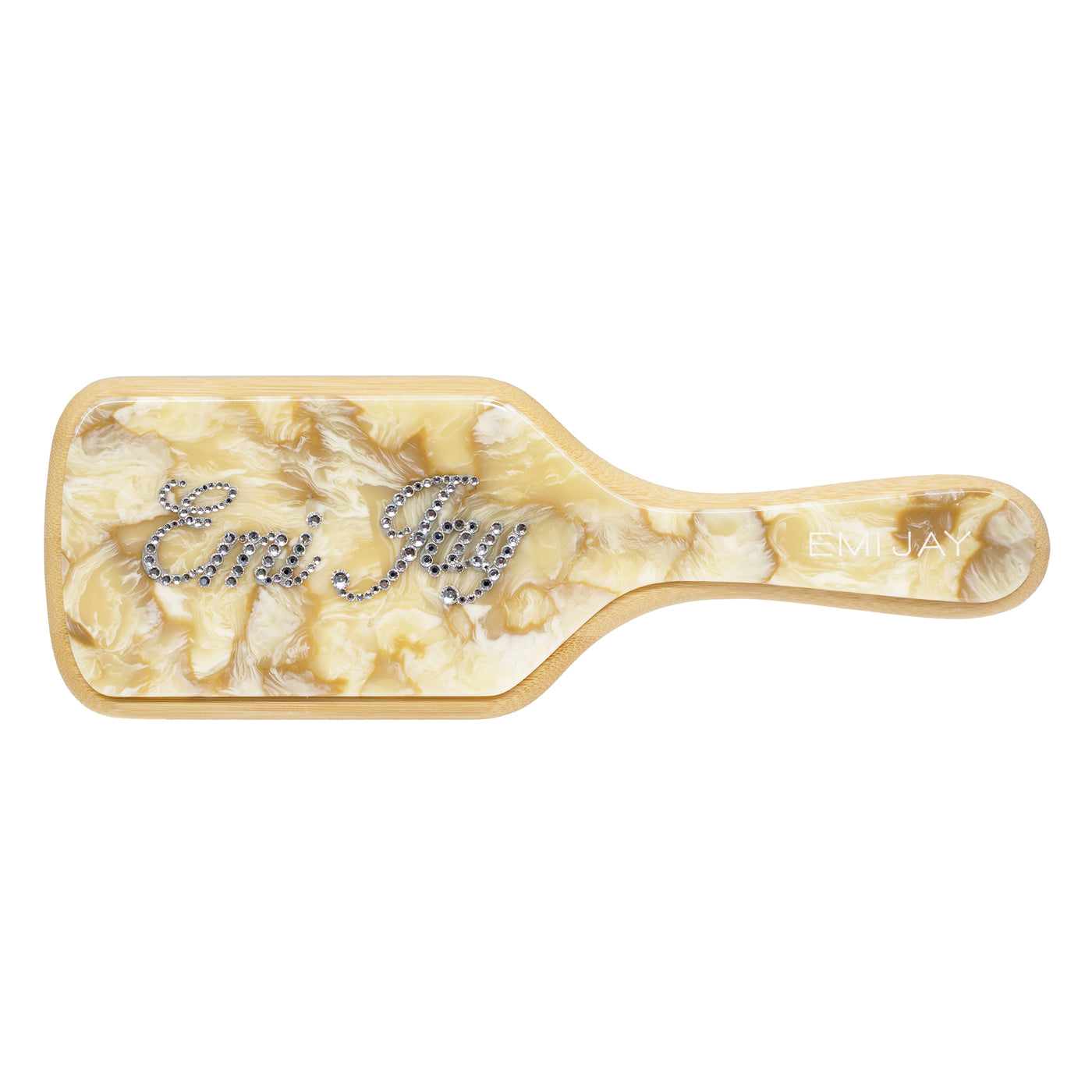 Custom Bamboo Paddle Brush in Chantilly with Emi Jay in clear stones