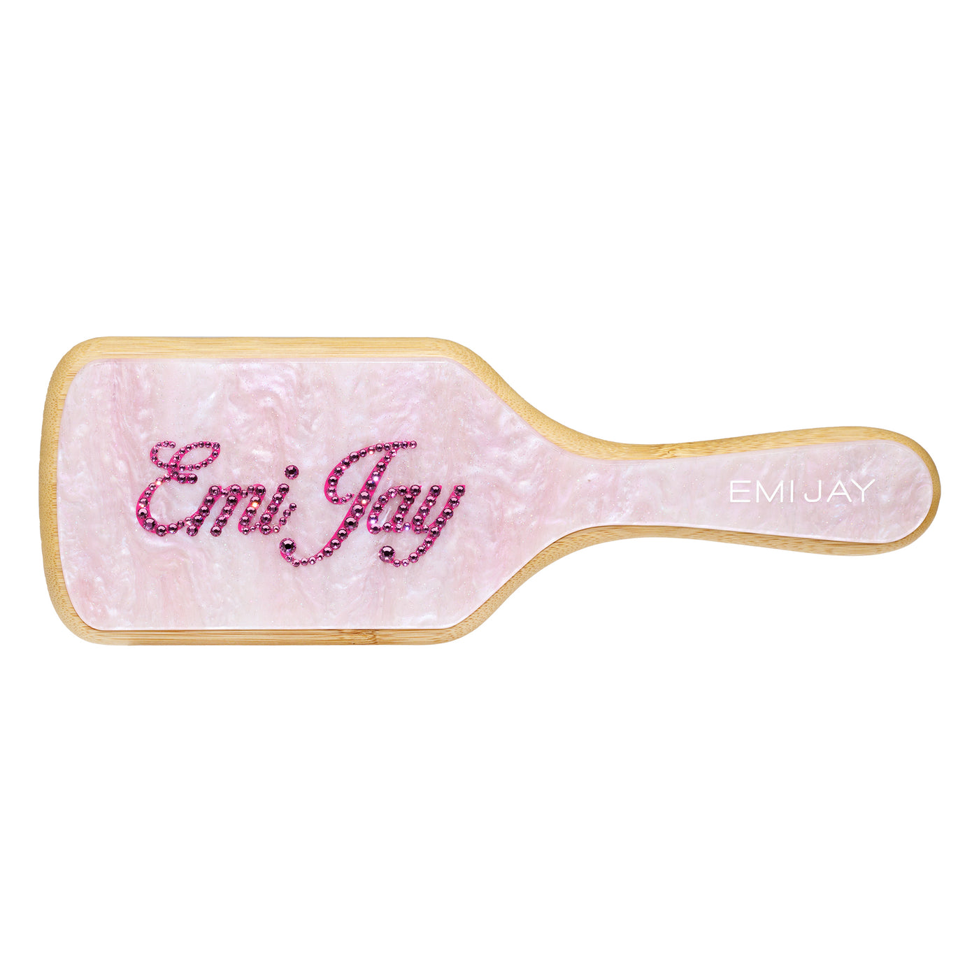 Custom Bamboo Paddle Brush in Pink Sugar with Emi Jay in pink stones