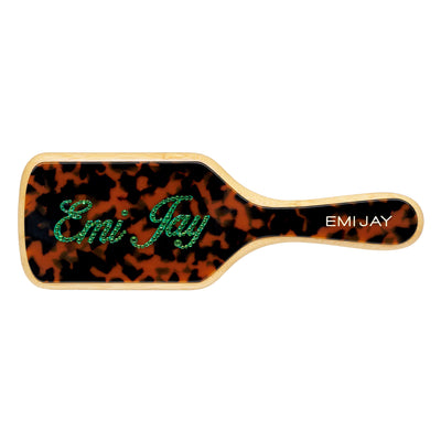 Custom Bamboo Paddle Brush in Tortoise with Emi Jay in green stones