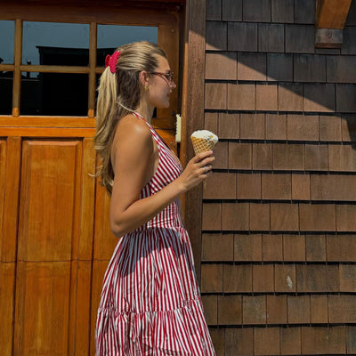 model holding ice cream in waffle cone with Lil Effing Clip in Cherry Kiss in hair 