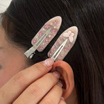 Popstar Clips in Pink Flutters and Strawberry Crêpe in hair